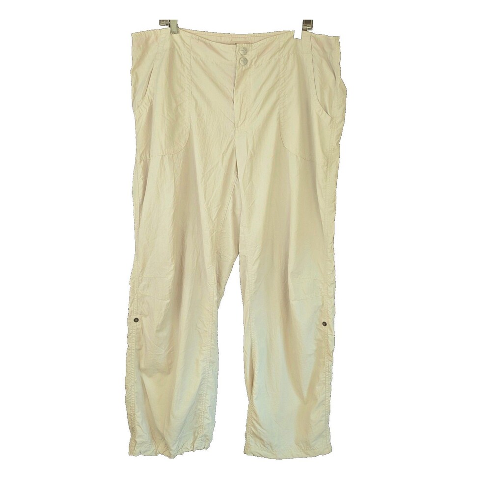 LL Bean Women's 20 Lightweight Beige Nylon Hiking Pants Roll Tab Hem